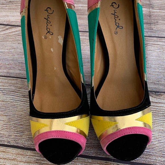 Qupid Multicolor Faux Suede Open Toe Heels - Picture 2 of 7
